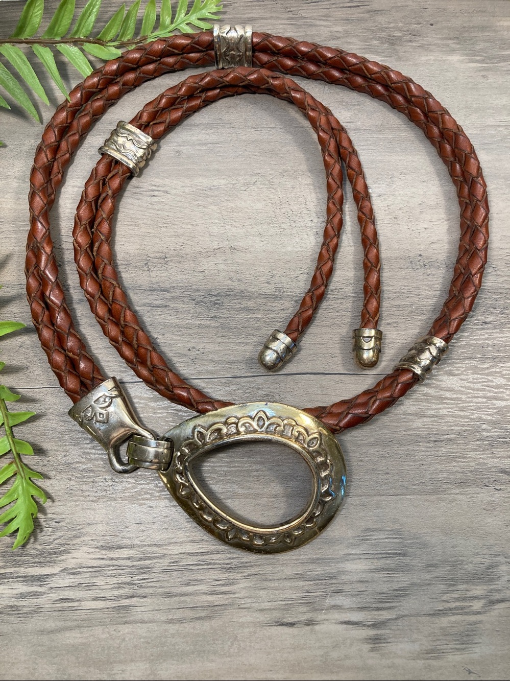 Vintage Brighton Lasso Bolo Style Leather Braid Belt Boho Western Chic